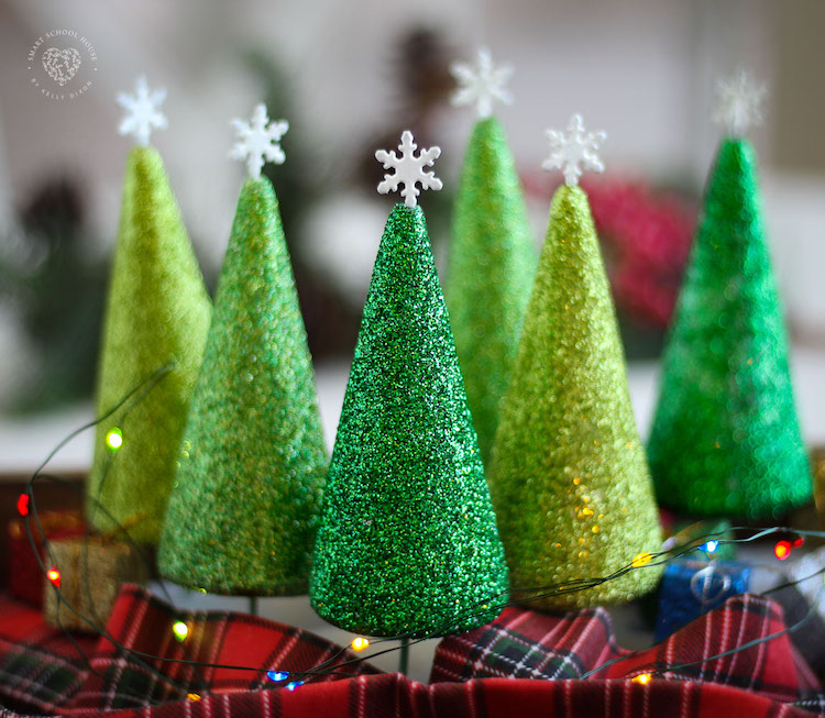 Beautiful and Sparkly DIY Styrofoam Christmas Trees
